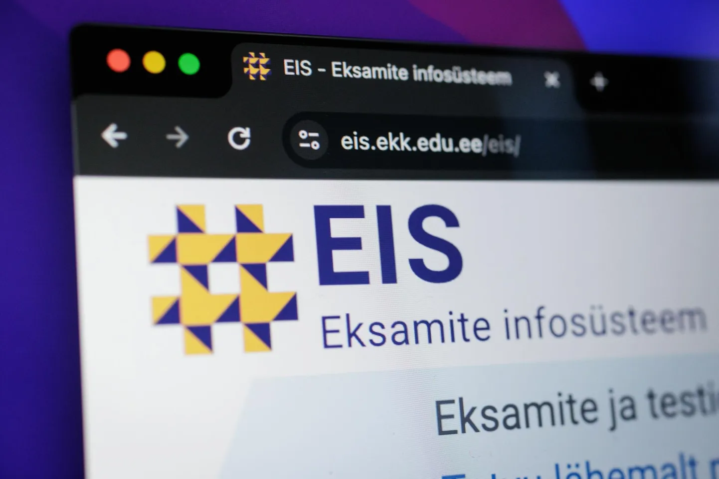 Eksamite infosüsteemi EIS koduleht.