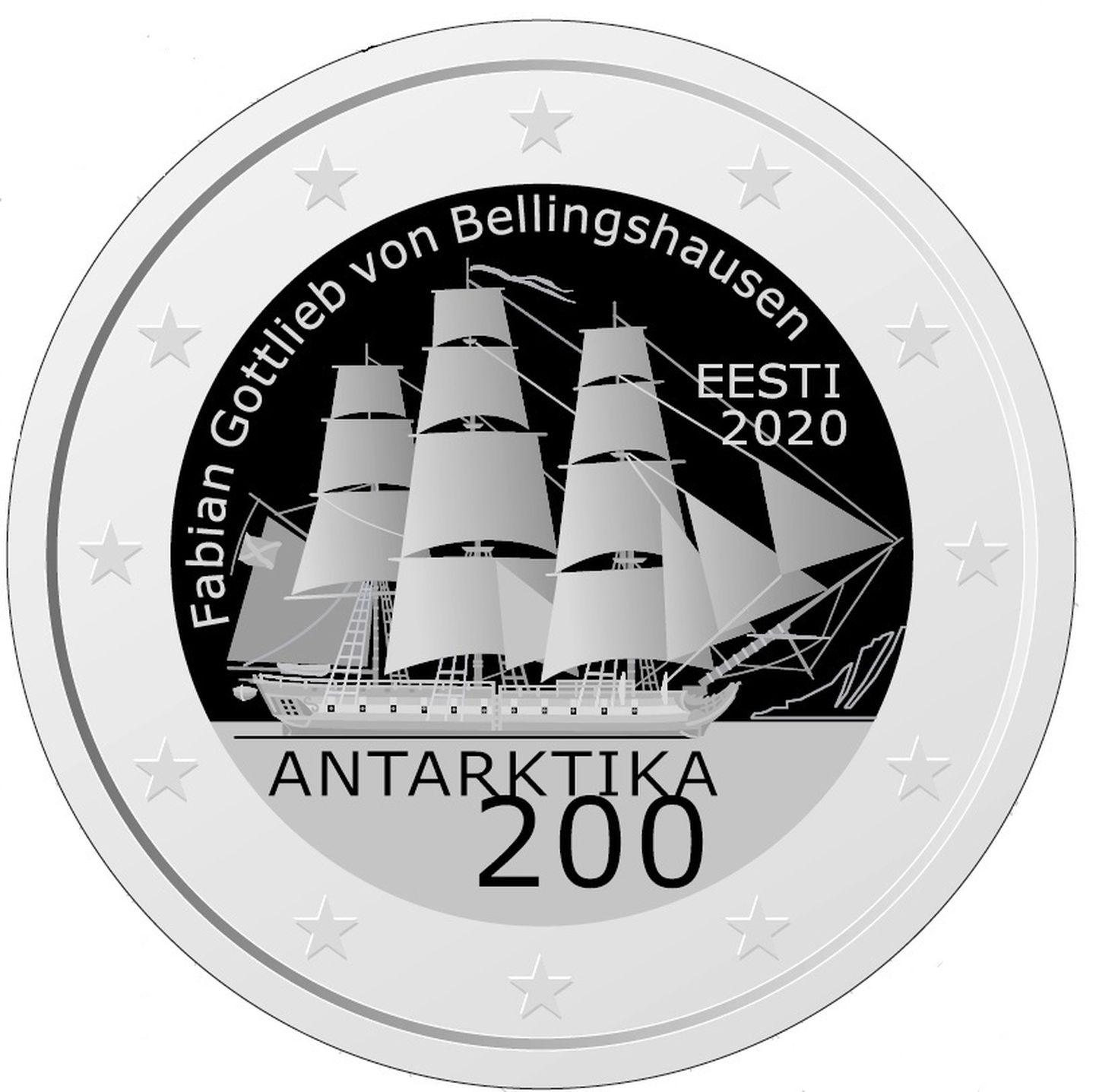 Памятная монета к двухсотлетию открытия Антарктиды.
