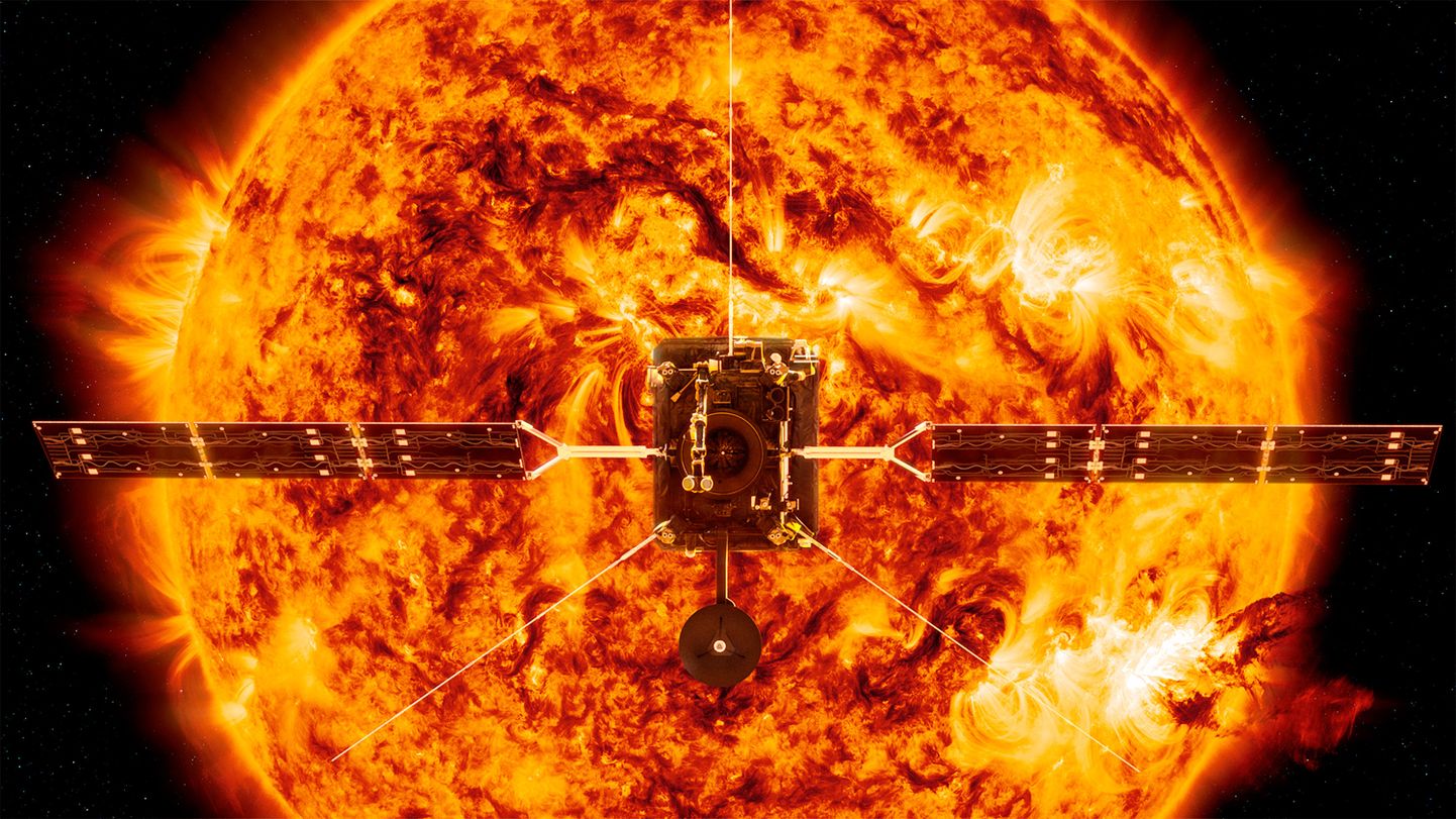 Illustratsioon SolO sondist Päikese ees.