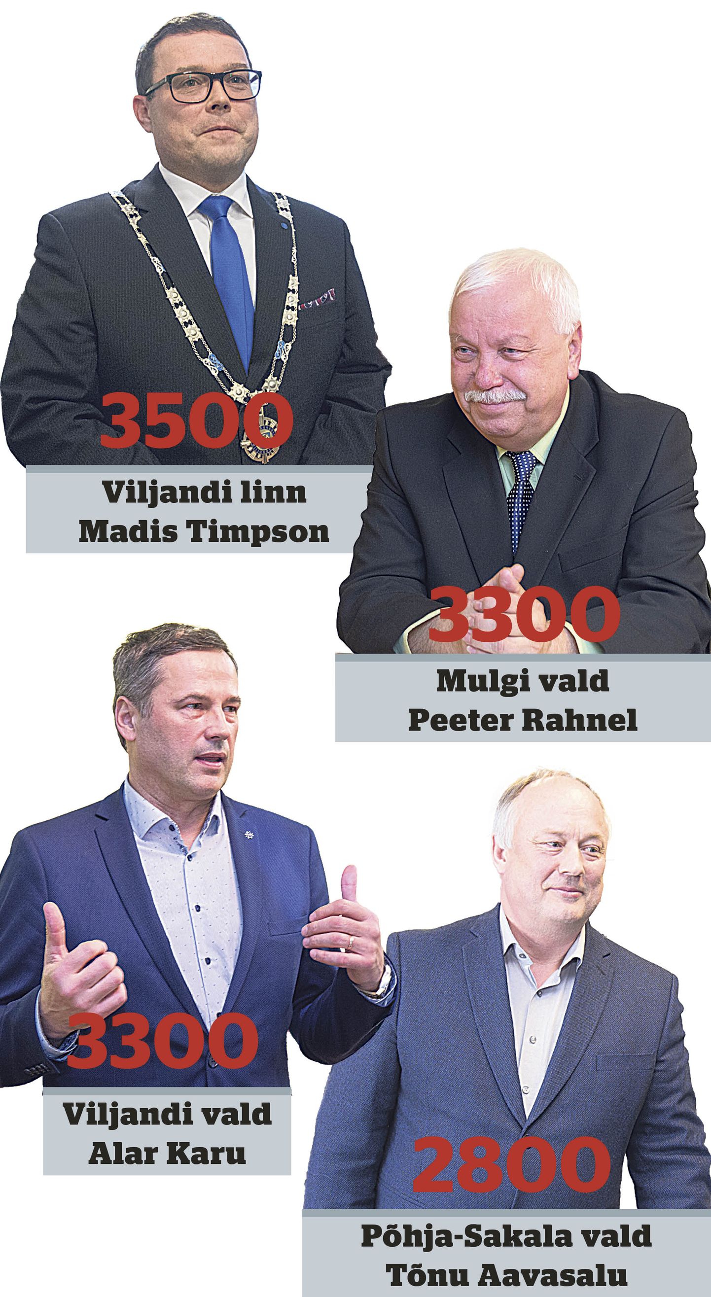 Viljandimaa vallavanemate ja linnapea palga suurus.