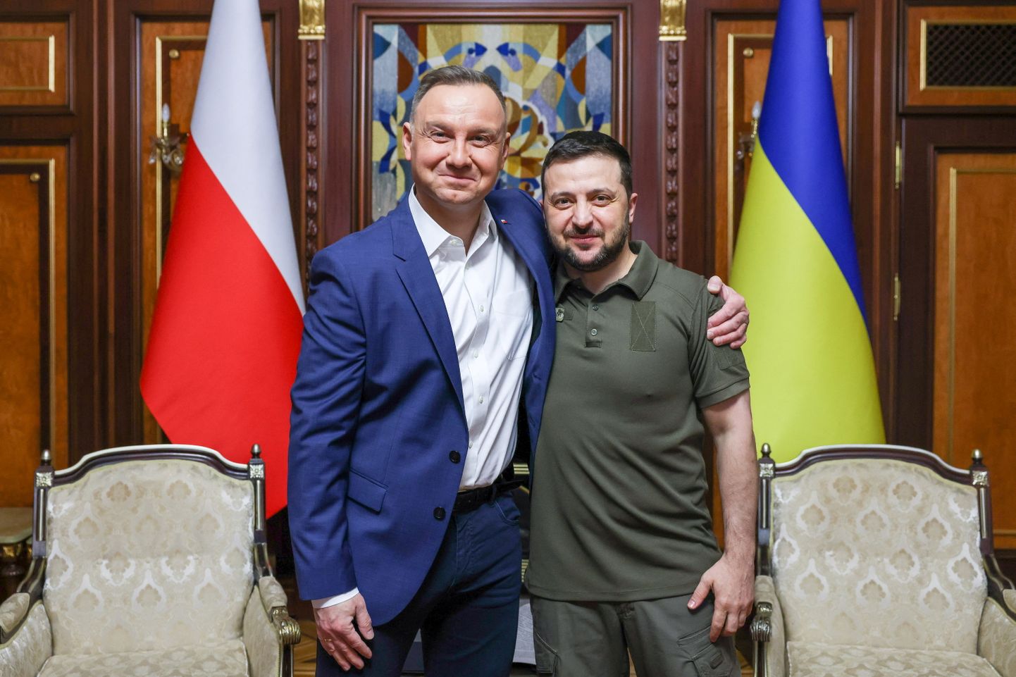Президет Польши Анджей Дуда и президент Украины Владимир Зеленский в Киеве, 2022 год.