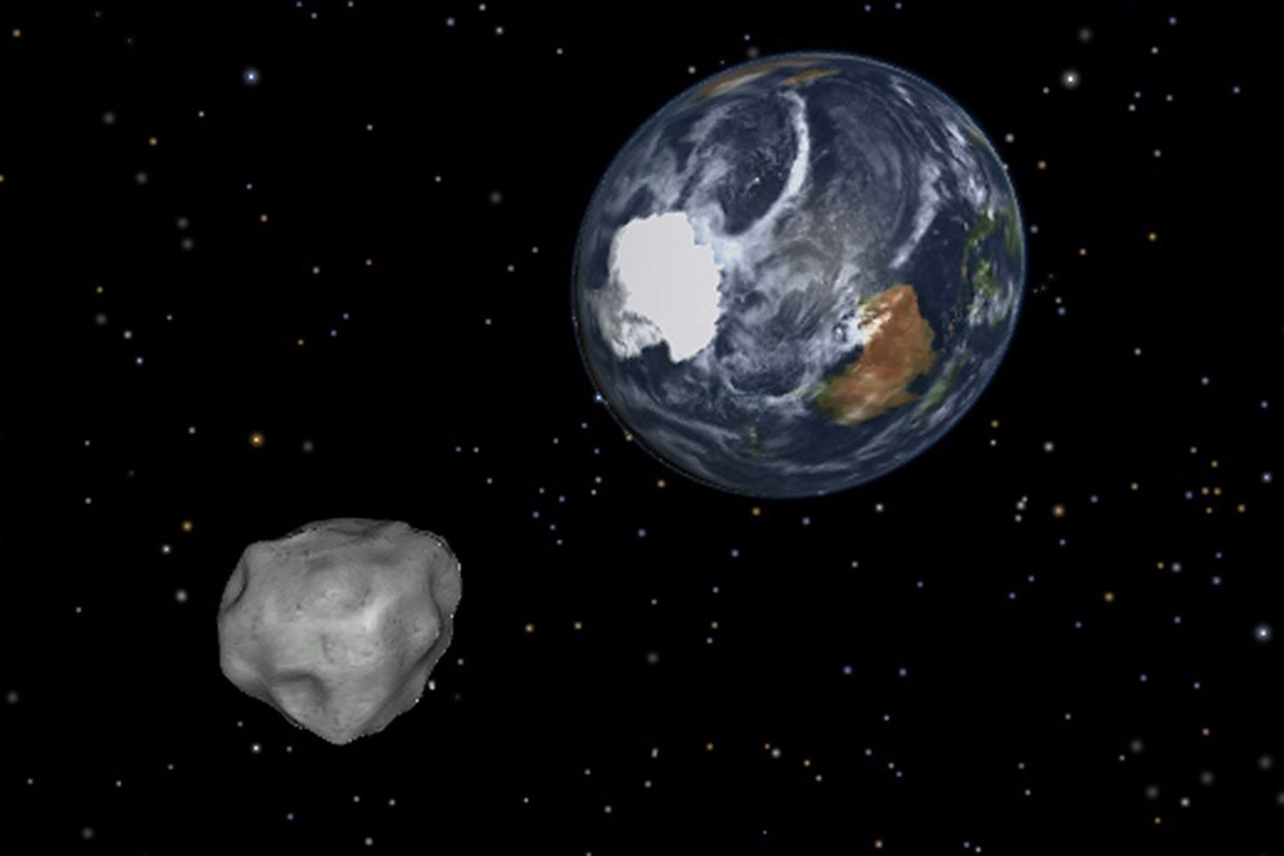 Arvutisimulatsioon Maast mööda liikuvast asteroidist