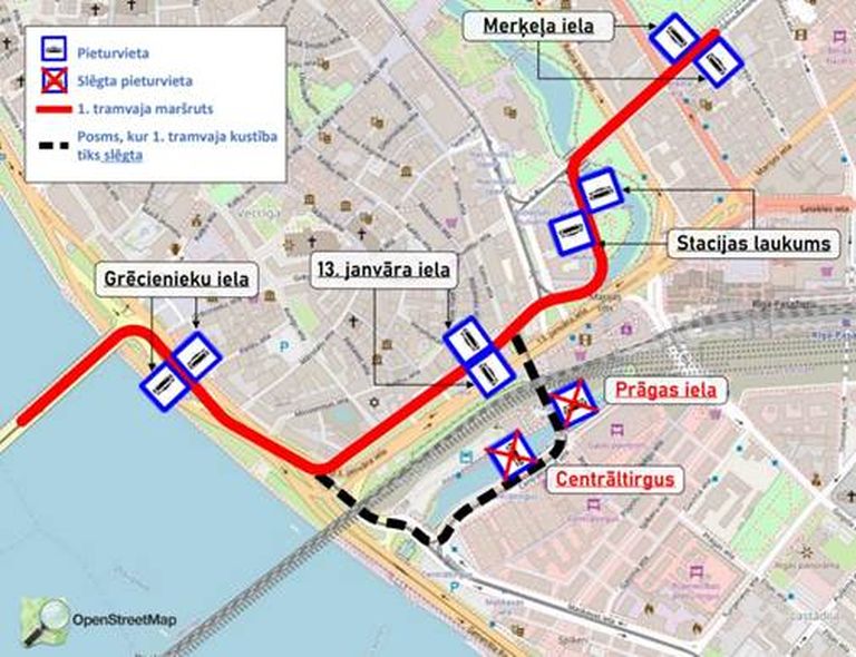 No 30. jūlija tiks atjaunota 2., 7. un 10. maršruta tramvaju kustība gar Centrāltirgu, bet 1. maršruta tramvajs turpinās kursēt pa 13. janvāra ielu