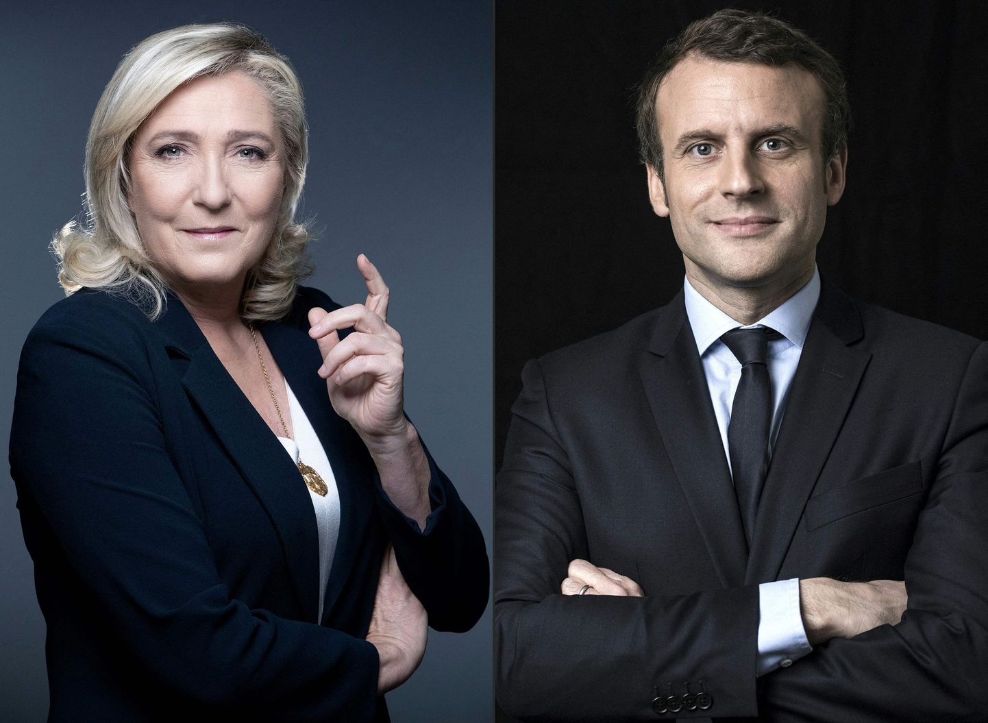 Prantsusmaa presidendivalimiste teise vooru jõudnud Marine Le Pen ja Emmanuel Macron.