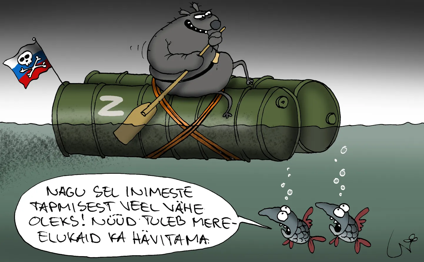 «As if killing people wasn't enough! Now it’s coming to destroy the sea creatures too.» – Daily caricature, January 13.