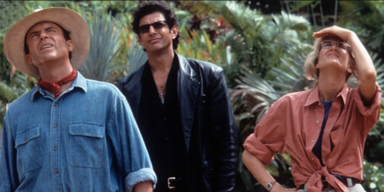 Sam Neill, Jeff Goldblum ja Laura Dern filmis «Jurassic Park» (1993)