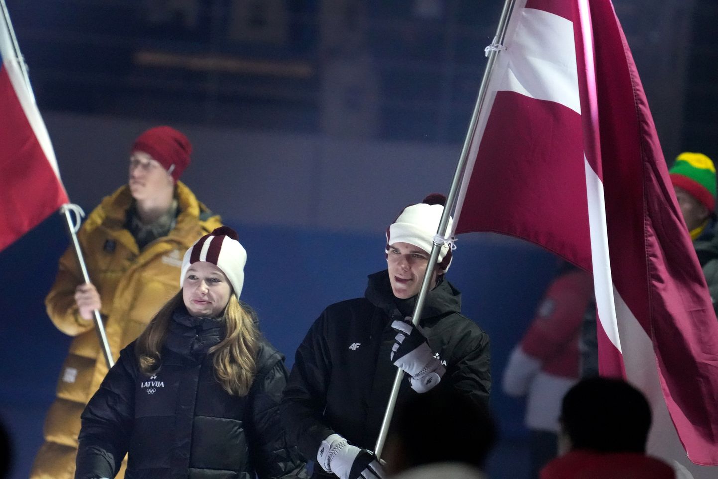 Latvijas delegācija Pasaules Jaunatnes ziemas Olimpiskao spēļu ''Gangwon 2024'' atklāšanas ceremonijā Dienvidkorejas provincē Kanvondo.