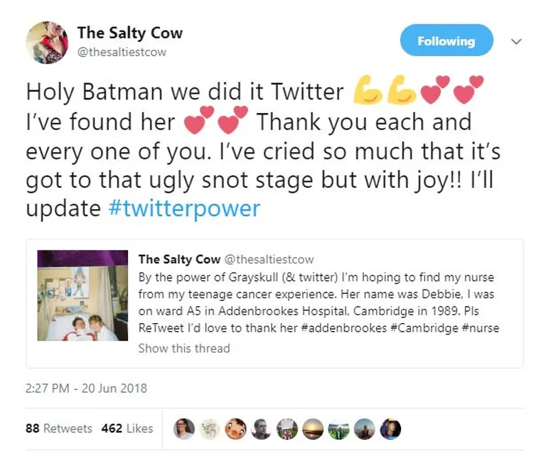 Liz Browni postitus Twitteris, millega ta leidis medõe üles.