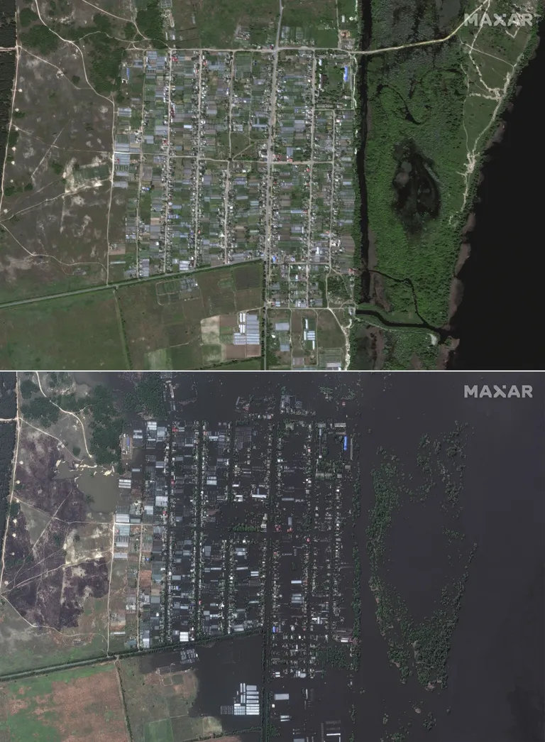 Корсунка до взрыва - 15 мая (вверху) и после - 7 июня