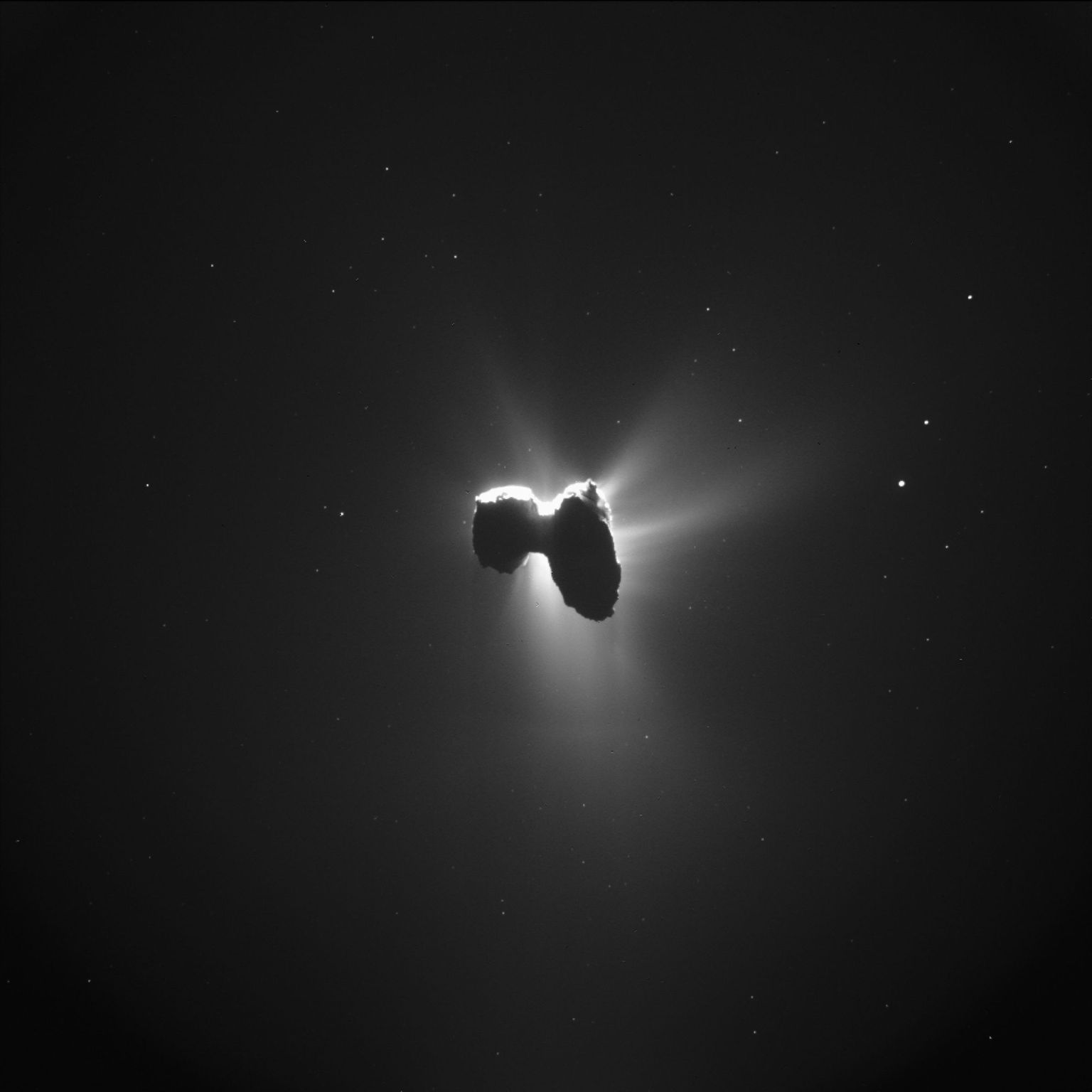 Komeet 67P/Tšurjumov-Gerassimenko ESA kosmosealuse Rosetta kaamera pildil.