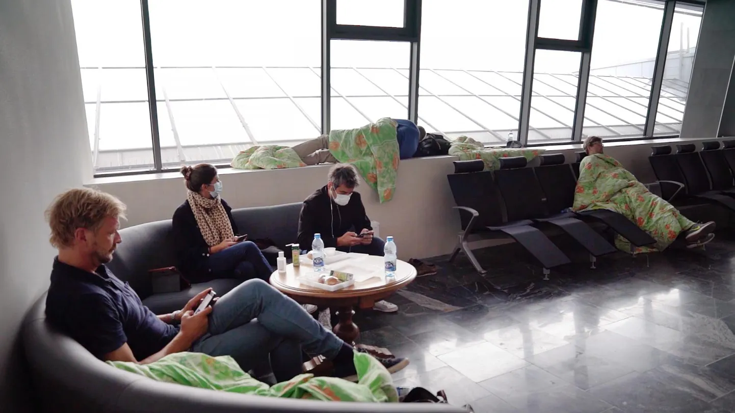 Journalists being detained at the Minsk Airport.