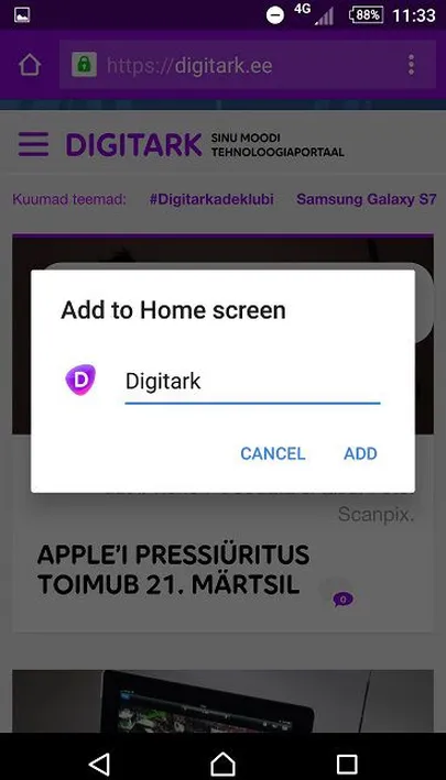 Lemmikuks osutuvaid  veebilehti on lihtne lisada nutitelefoni koduekraanile, et neile vaid ühe puudutusega ja otsimata uuesti ligi pääseda.