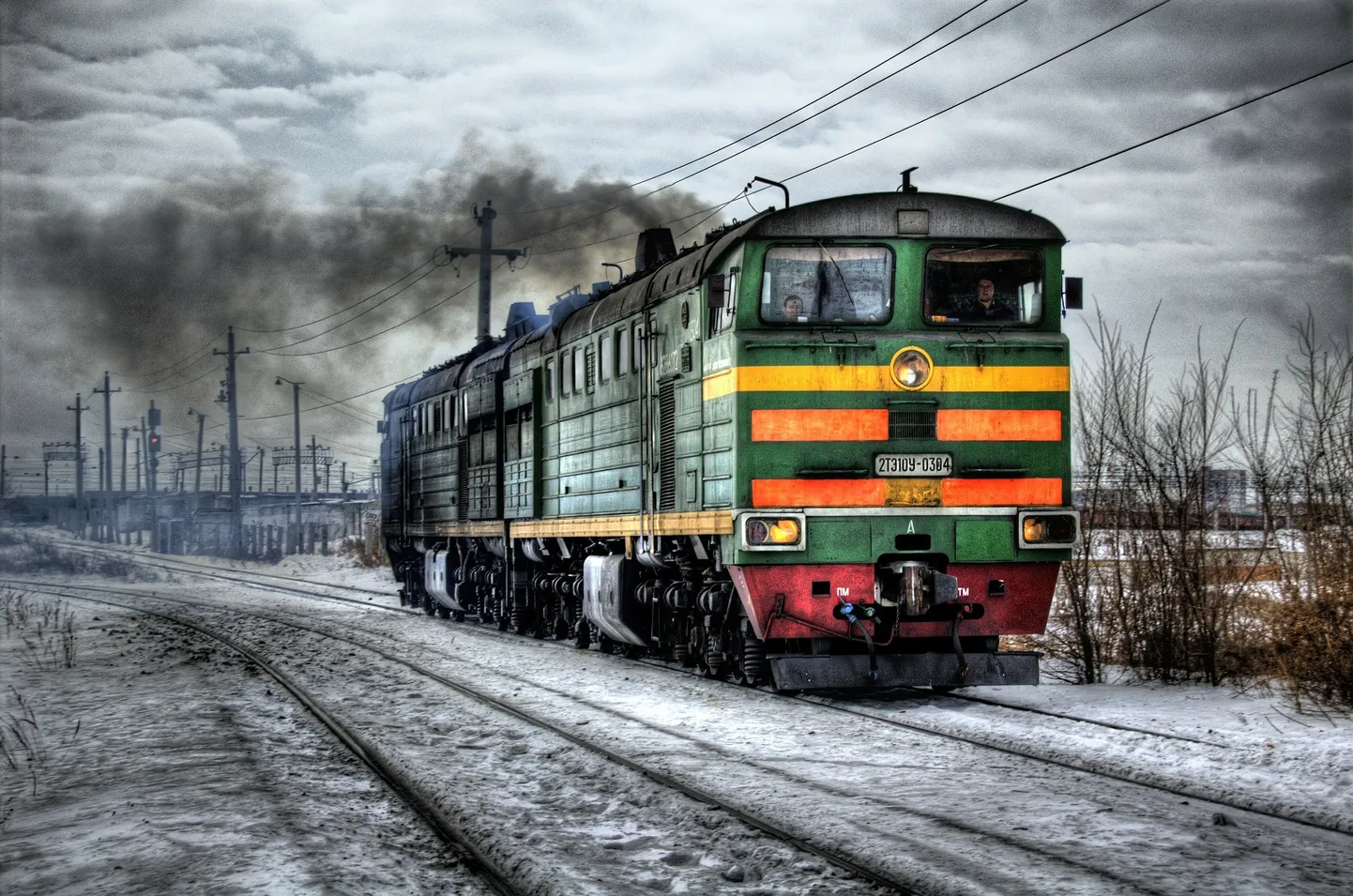 Dīzeļvilciena lokomotīve.