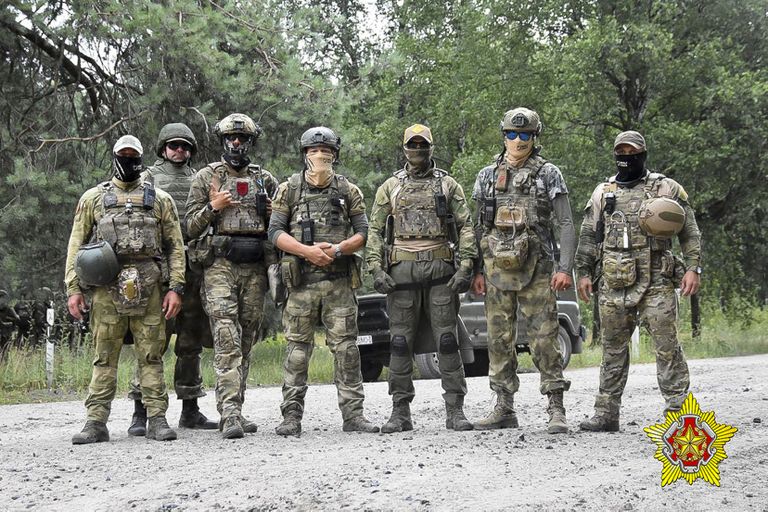 Вагнеровцы во время маневров в Беларуси недалеко от Бреста, июль 2023.