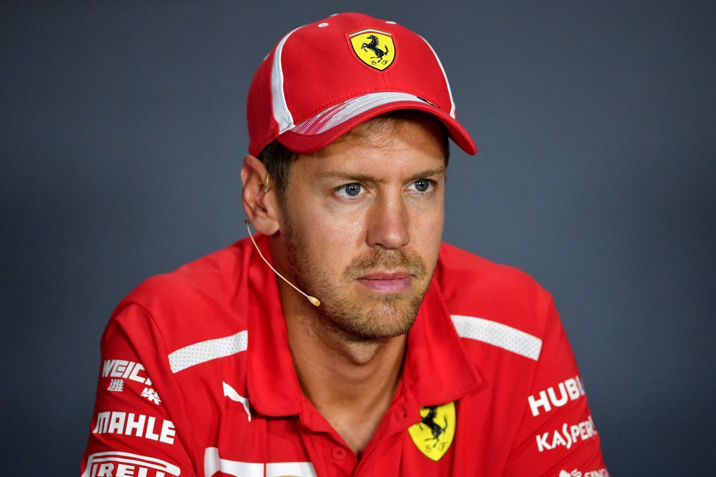 Ferrari's German driver Sebastian Vettel attends a press conference at the Autodromo Nazionale circuit in Monza on August 30, 2018 ahead of the Italian Formula One Grand Prix. (Photo by ANDREJ ISAKOVIC / AFP)