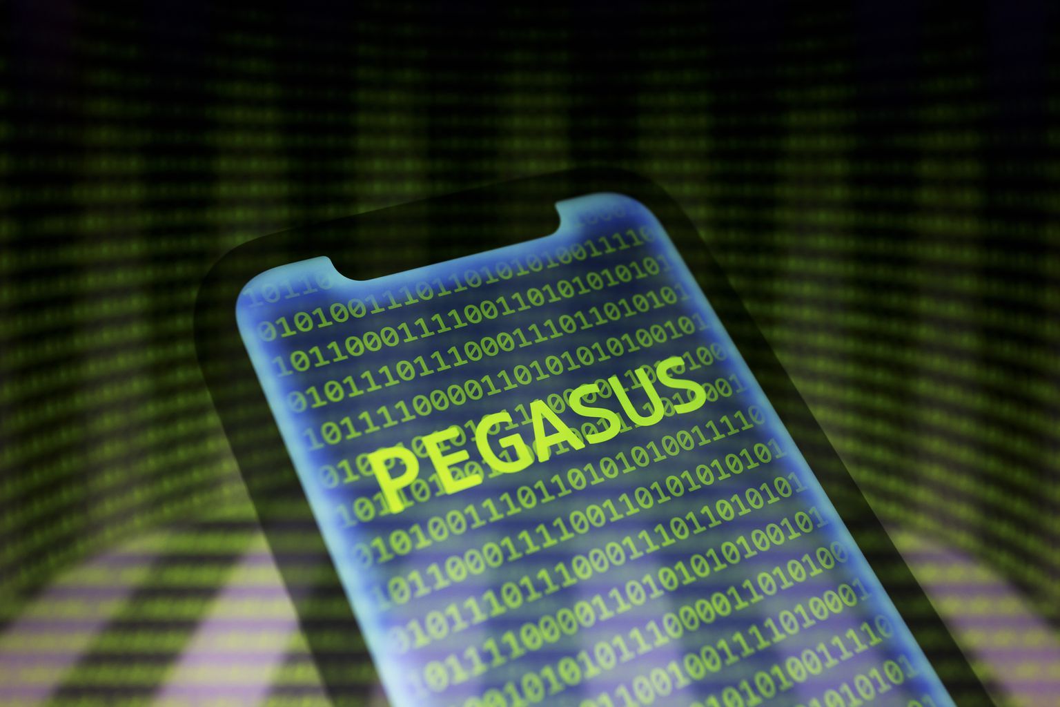 Слово Pegasus и двоичный код. Фото иллюстративное.