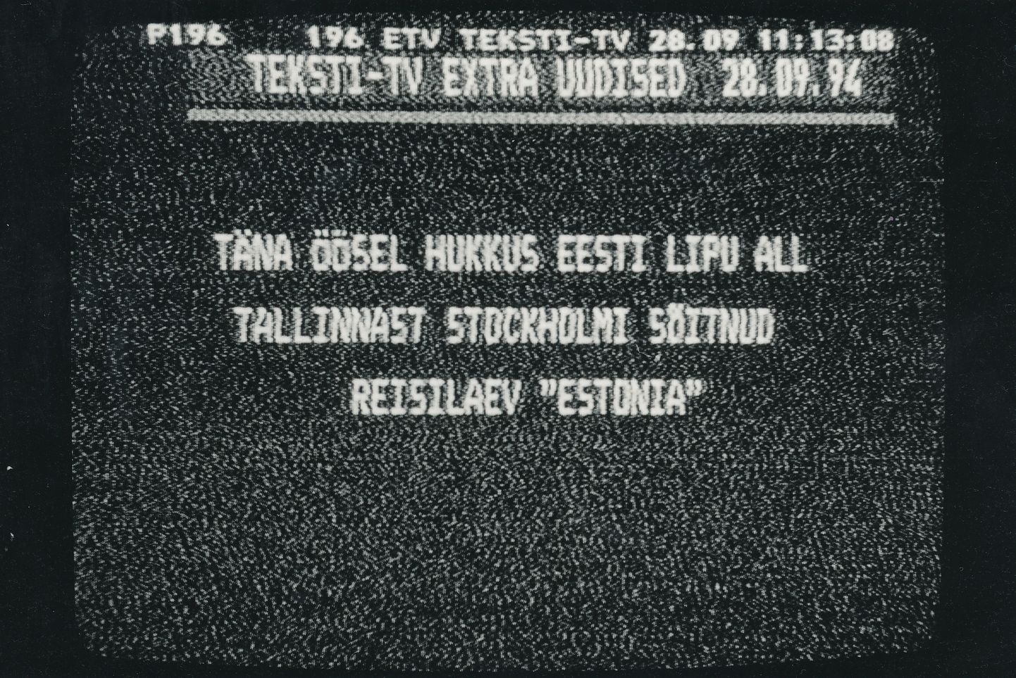 Teade Estonia hukust teleekraanil.