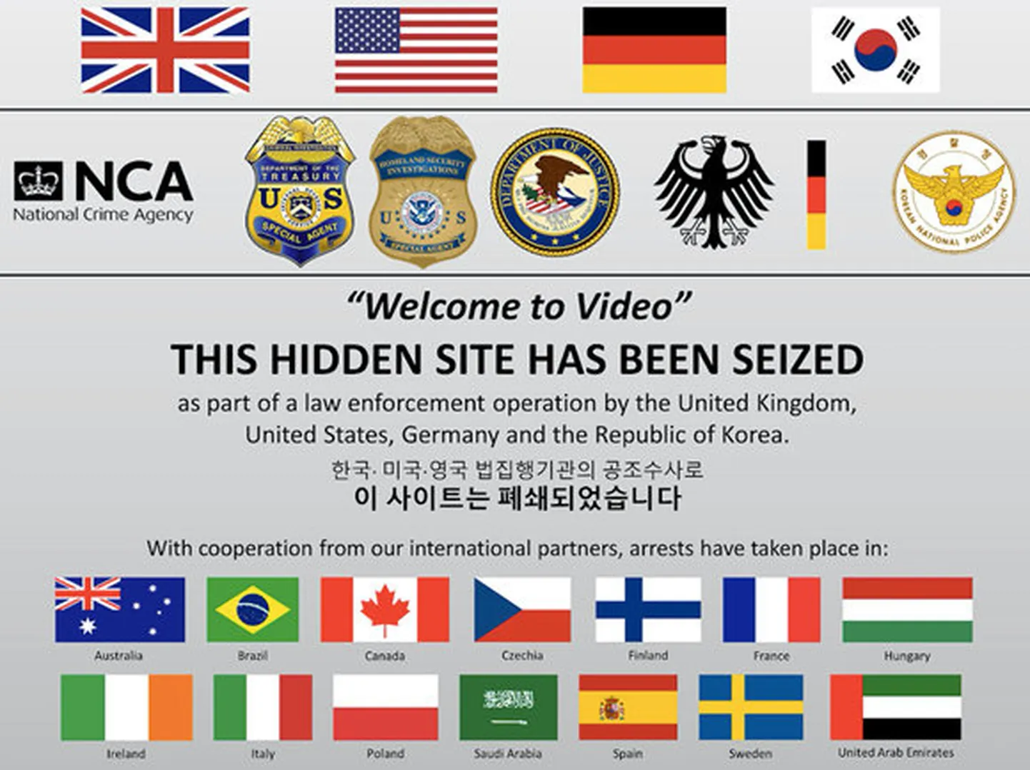 Selline leht tervitab inimesi, kes üritavad pääseda eemaldatud lapsporno saidile «Welcome to Video».