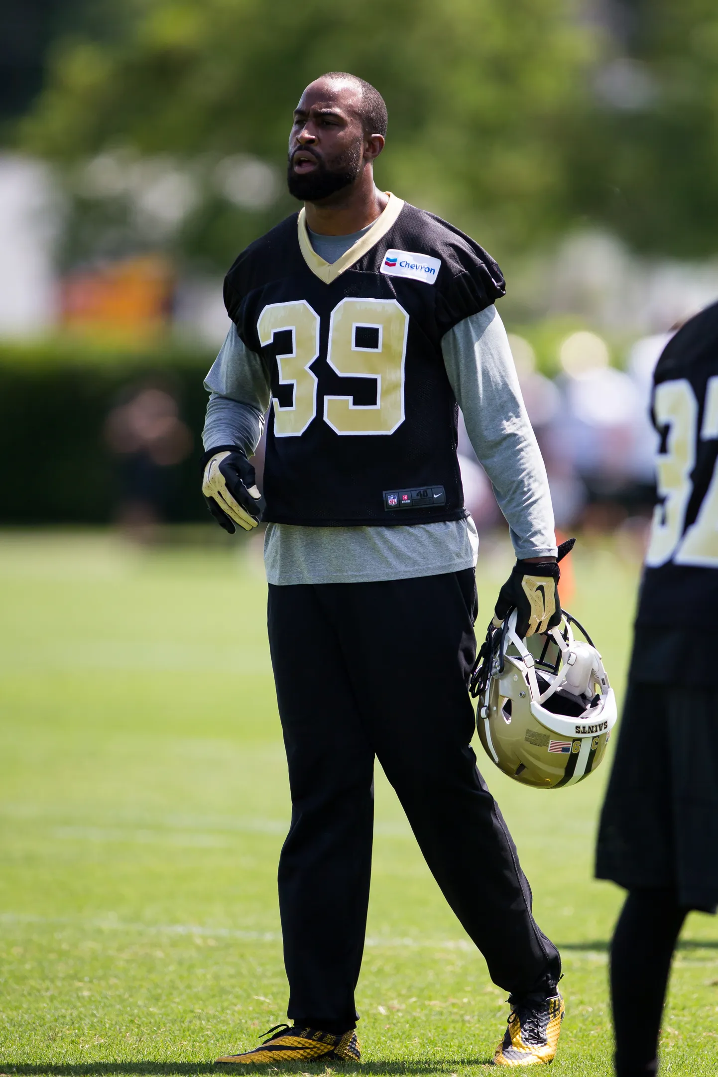 May 28, 2015 - New Orleans Saints cb Brandon Browner (39) in passing drills during the New Orleans Saints OTA at New Orleans Saints Training Facility in New Orleans, LA. Stephen Lew/CSM(Credit Image: © Stephen Lew/Cal Sport Media/ZUMAPRESS.com)