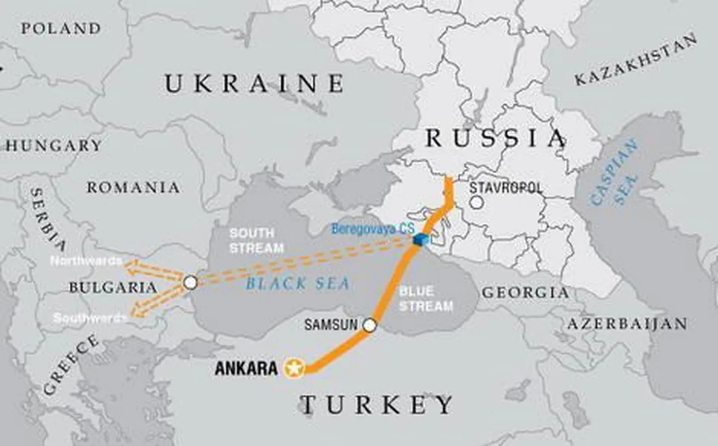 Gazpromi esialgsed plaanid Musta mere piirkonnas.