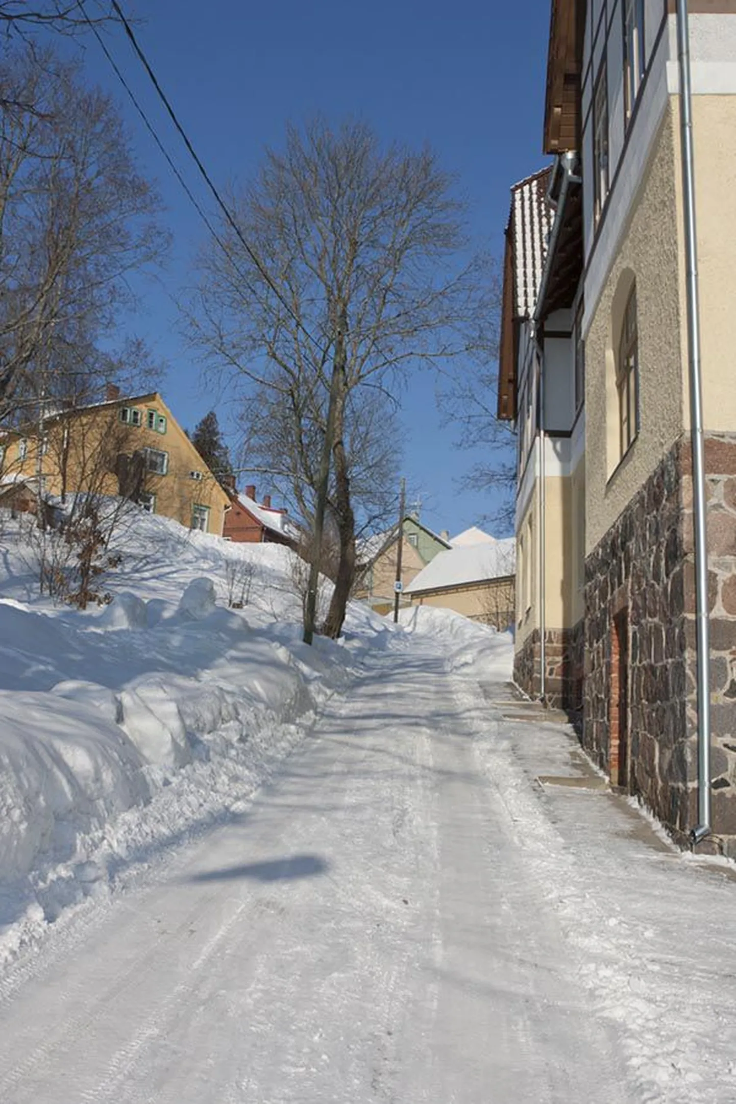 Lumisena näeb Pikk tänav välja nagu iga teine väike tänav. Kui lumi kaob, muutub see kiviseks songermaaks.