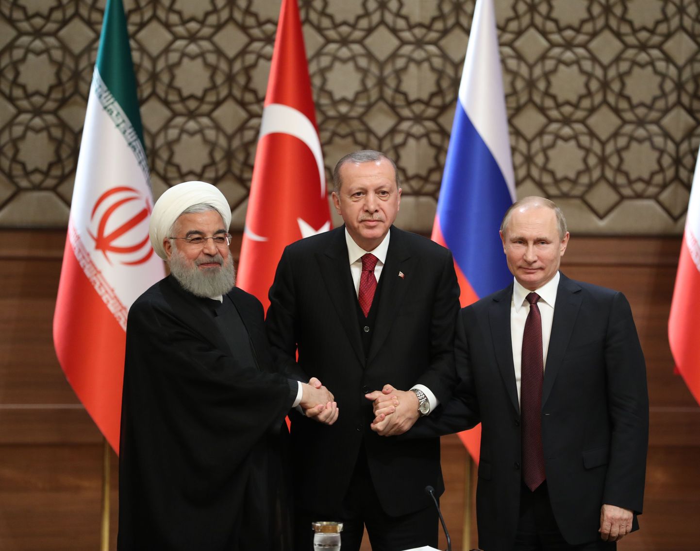 Vasakult: Hassan Rouhani, Recep Tayyip Erdogan ja Vladimir Putin.
