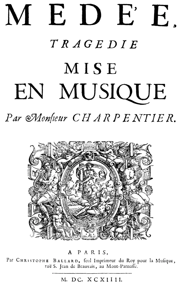 Marka Antuāna Šarpentjē operas "Mēdeja" (1694) partitūras titullapa. 