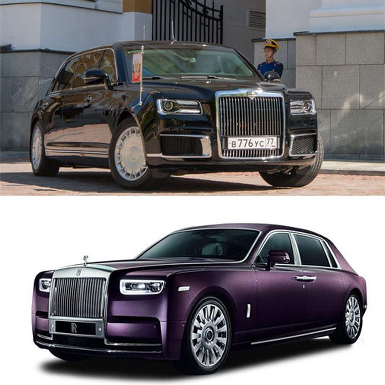 Aurus Senat (augšā) un Rolls-Royce Phantom (apakšā) 