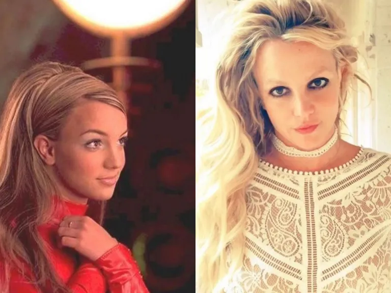 Слева: Бритни Спирс в молодости, в видео "Oops!.. I Did it again". Справа: Бритни Спирс в 2020 г.
