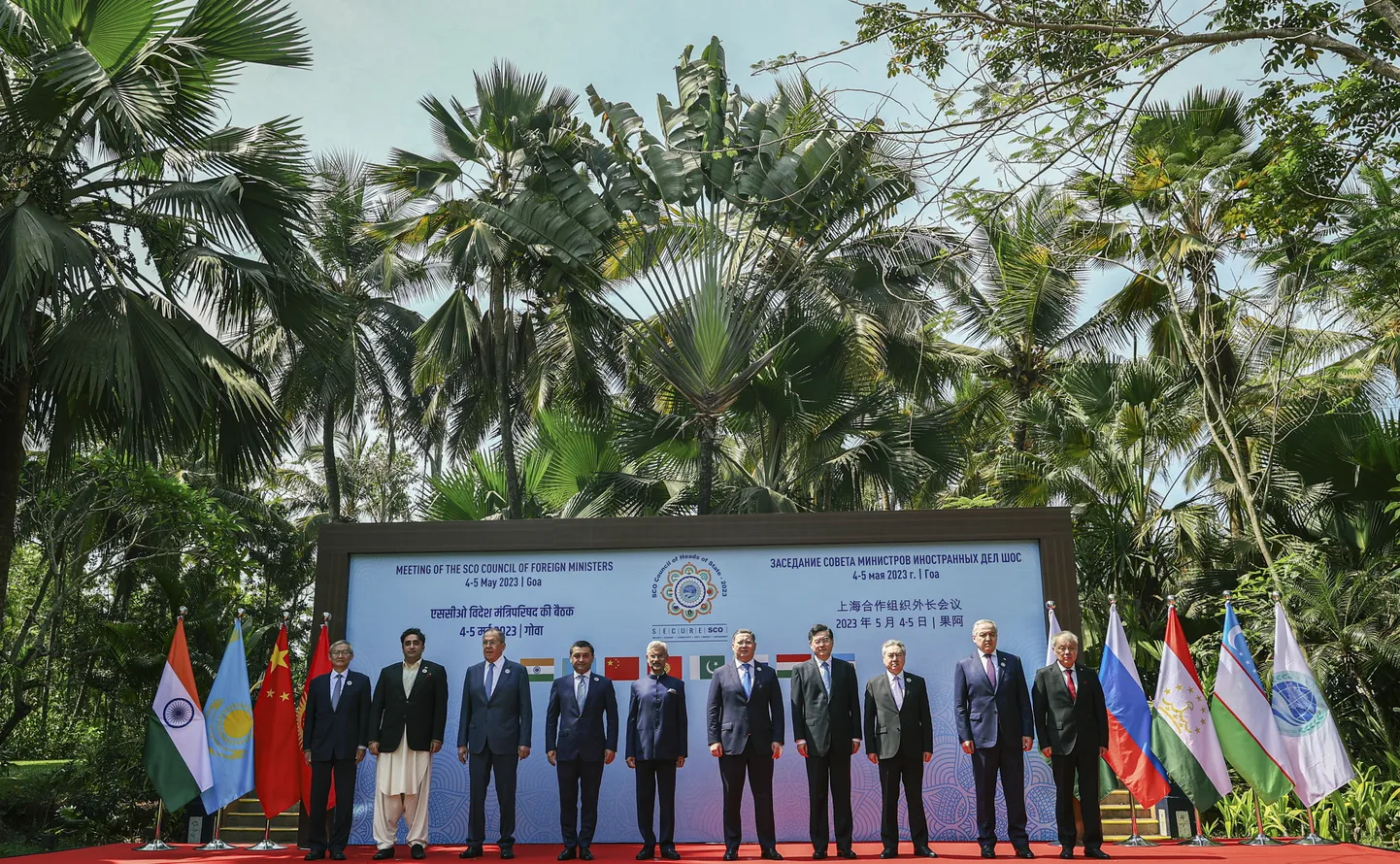 Министры иностранных дел стран Шанхайской организации сотрудничества (ШОС) в Гоа, Индия, 5 мая 2023 года.