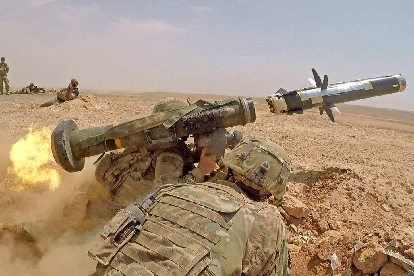 PICTURE SHOWS: Infantry Soldiers fire an FGM-148 Javelin during a combined arms live-fire exercise in Jordan, Aug. 27, 2019, in support of Eager Lion. Soldiers from 1st Battalion, 8th Infantry Regiment, 3rd Armored Brigade Combat Team, 4th Infantry Division participated in Eager Lion, U.S. Central Command's largest and most complex exercise. It is an opportunity to integrate forces in a multilateral environment, operate in realistic terrain and strengthen military-to-military relationships.

When: 20 Dec 2019
Credit: Cover Images/US Army

**THIS CREDIT *MUST* BE USED: Cover Images/US Army**