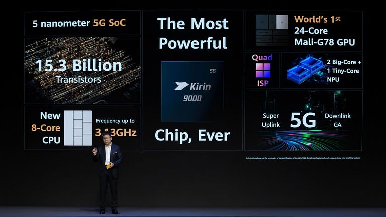 Huawei näitab oma Mate 40 Pro ja Pro+ sees olevat Kirin 9000 protsessorit, mis on teine 5 nm tootmisprotsessil valminud CPU, pärast iPhone 12 sees olevat Apple'i A14.