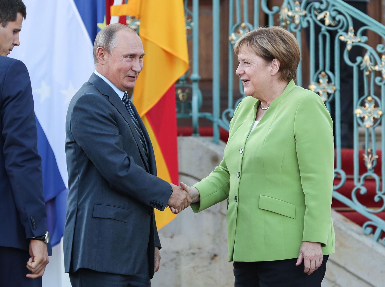 Angela Merkel ja Vladimir Putin Berliinis toimunud kohtumisel 18. augustil 2018. Tollasel kohtumisel arutleti nii poliitilist olukorda Süürias ja Ukrainas kui ka Nord Stream 2 projekti.