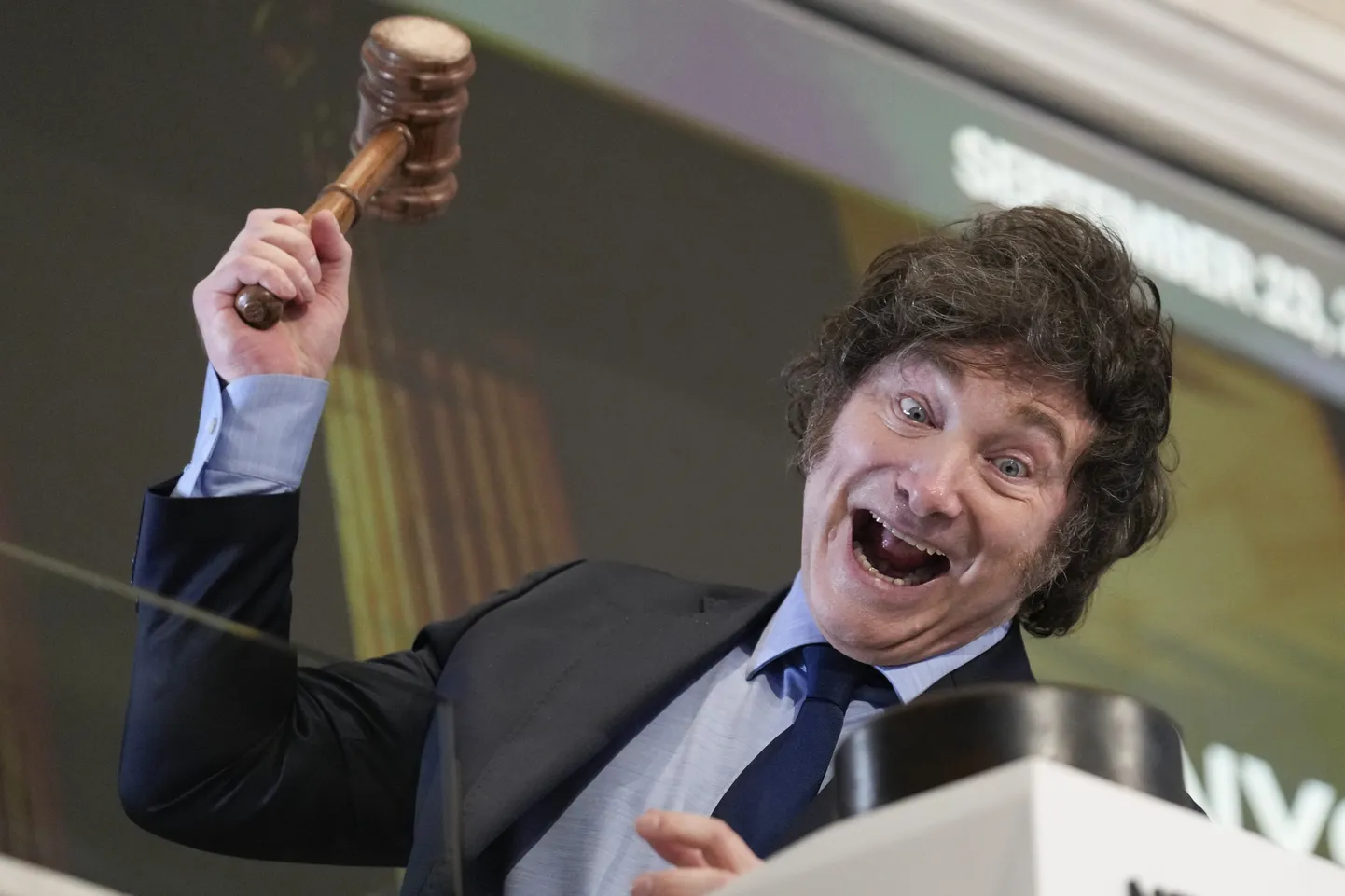 Argentina president Javier Milei löömas New Yorgi börsi avakella 23. septembril 2024.