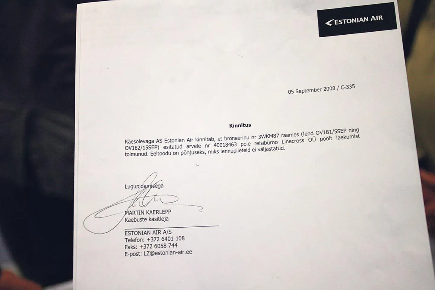 Kui reisibüroo ei anna pileti kohta ostutšekki, saab selle kohta järele pärida otse reisiteenuse osutajalt, näites lennufirmalt. Siis selgub, kas reisi eest on ikka tasutud ja kas reis saab toimuda nii, nagu on plaanitud.