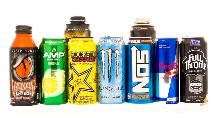 Winneconne, WI - 27 July 2015: Some of the biggest energy drinks on the consumer market. Red Bull, Monster, Amp, Rockstar, Full Throttle, NOS and Venom
