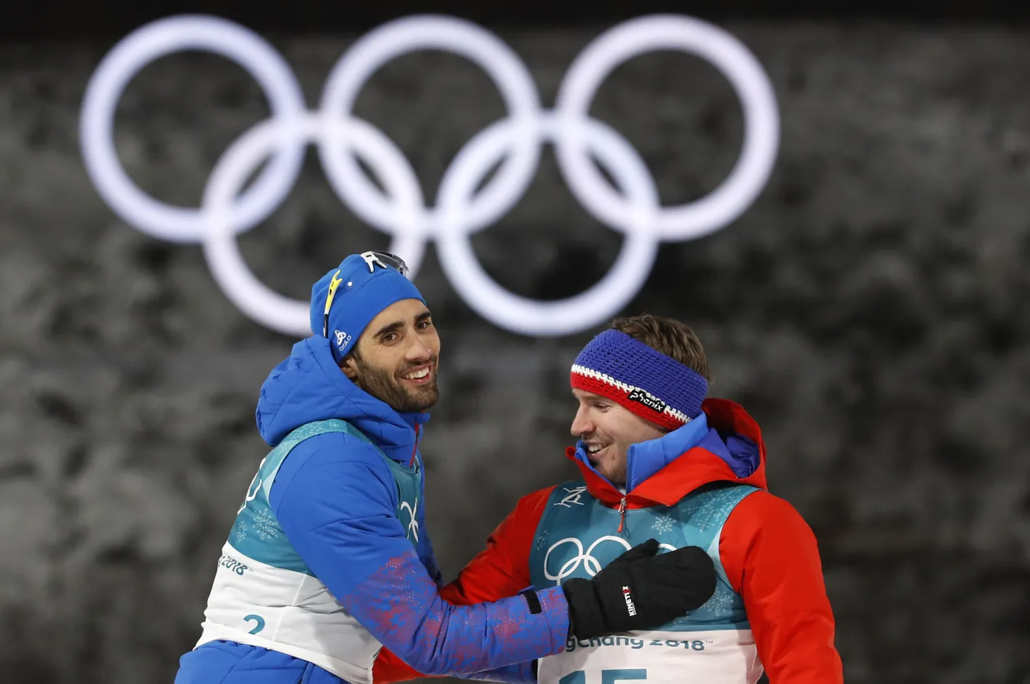 Martin Fourcade (vasakul) ja Emil Hegle Svendsen Pyeongchangi olümpiamängudel.