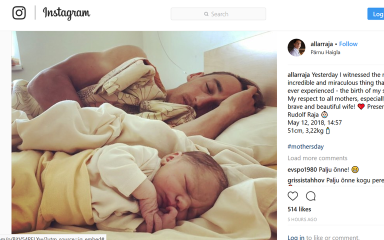 Imearmas klõps: Allar Raja tutvustas Instagramis pisipoega.