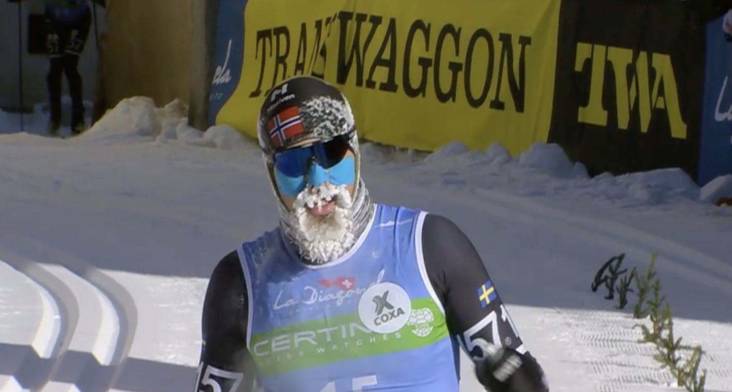 Борода лыжника Рунара Скауга Матисена промерзла практически до кожи.