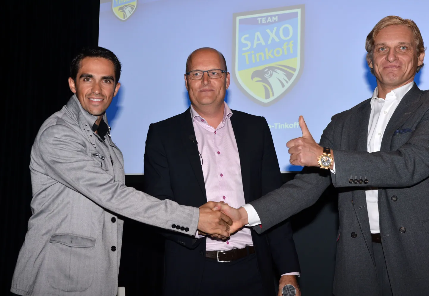 Oleg Tinkov (paremalt), Bjarne Riis ja Alberto Contador.
