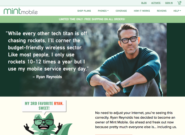 MintMobile.com uus omanik on näitleja Ryan Reynolds