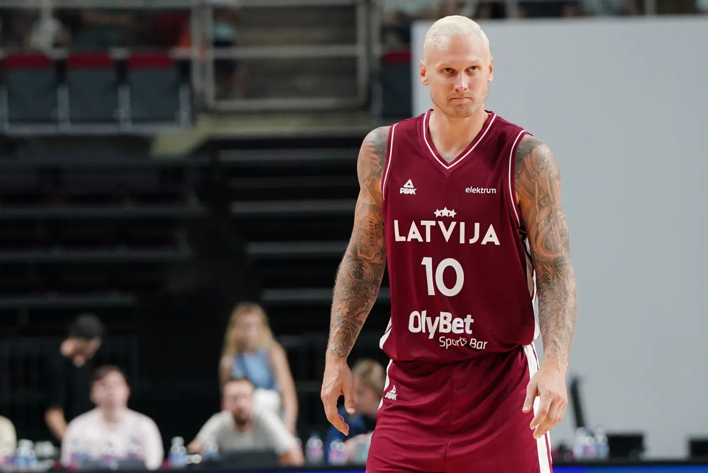 Latvijas izlases spēlētājs Jānis Timma pārbaudes spēlē basketbolā starp Latvijas un Ēģiptes valstsvienībām "Arēnā Rīga".