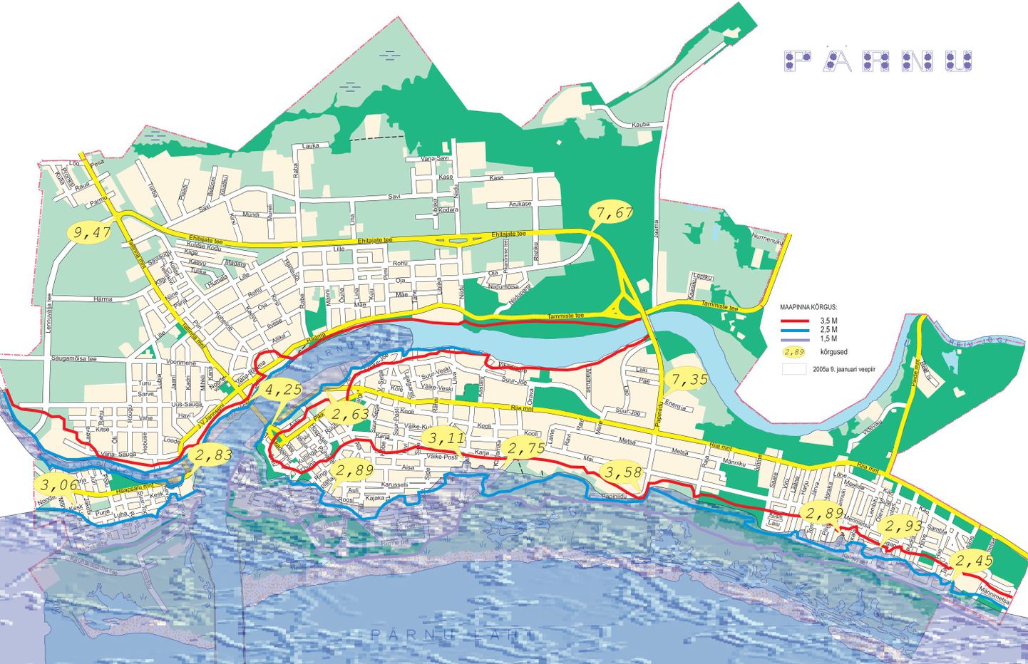 Pärnu üleujutatavate alade kaart.