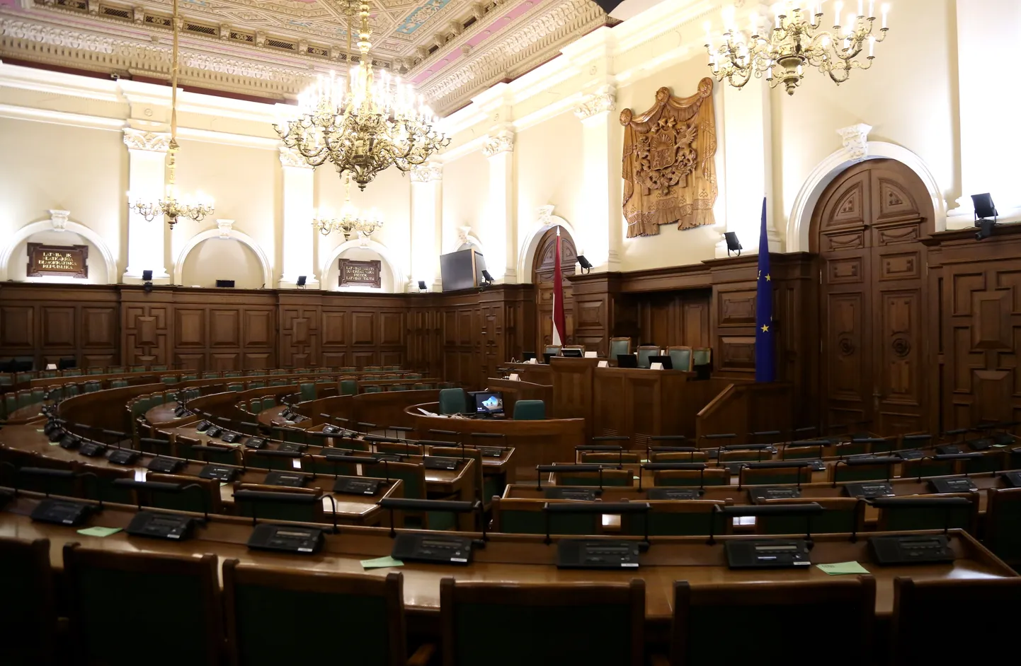 Saeimas plenārsēžu zāle.