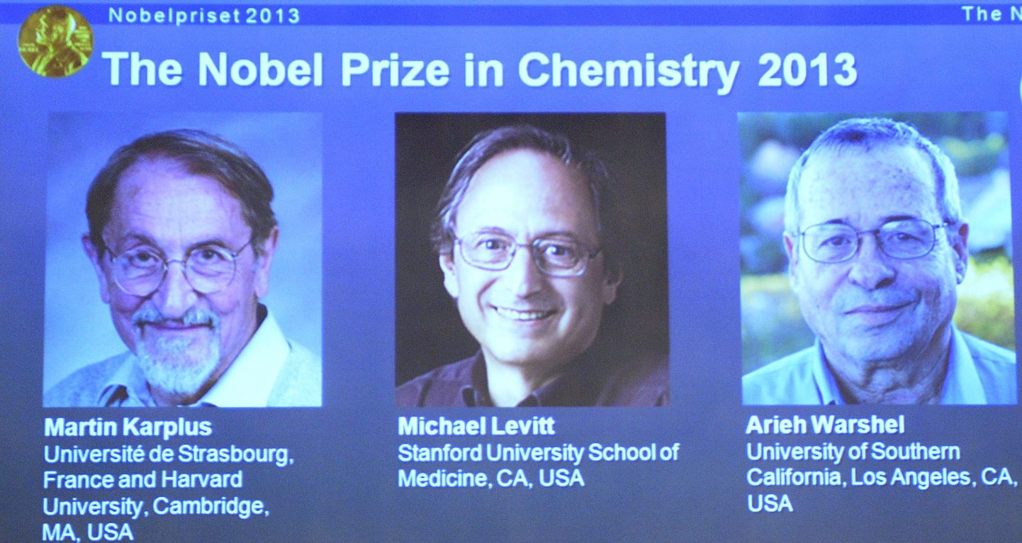 Nobeli keemiapreemia tänavused laureaadid (vasakult paremale):  Martin Karplus, Michael Levitt ja  Arieh Warshel.