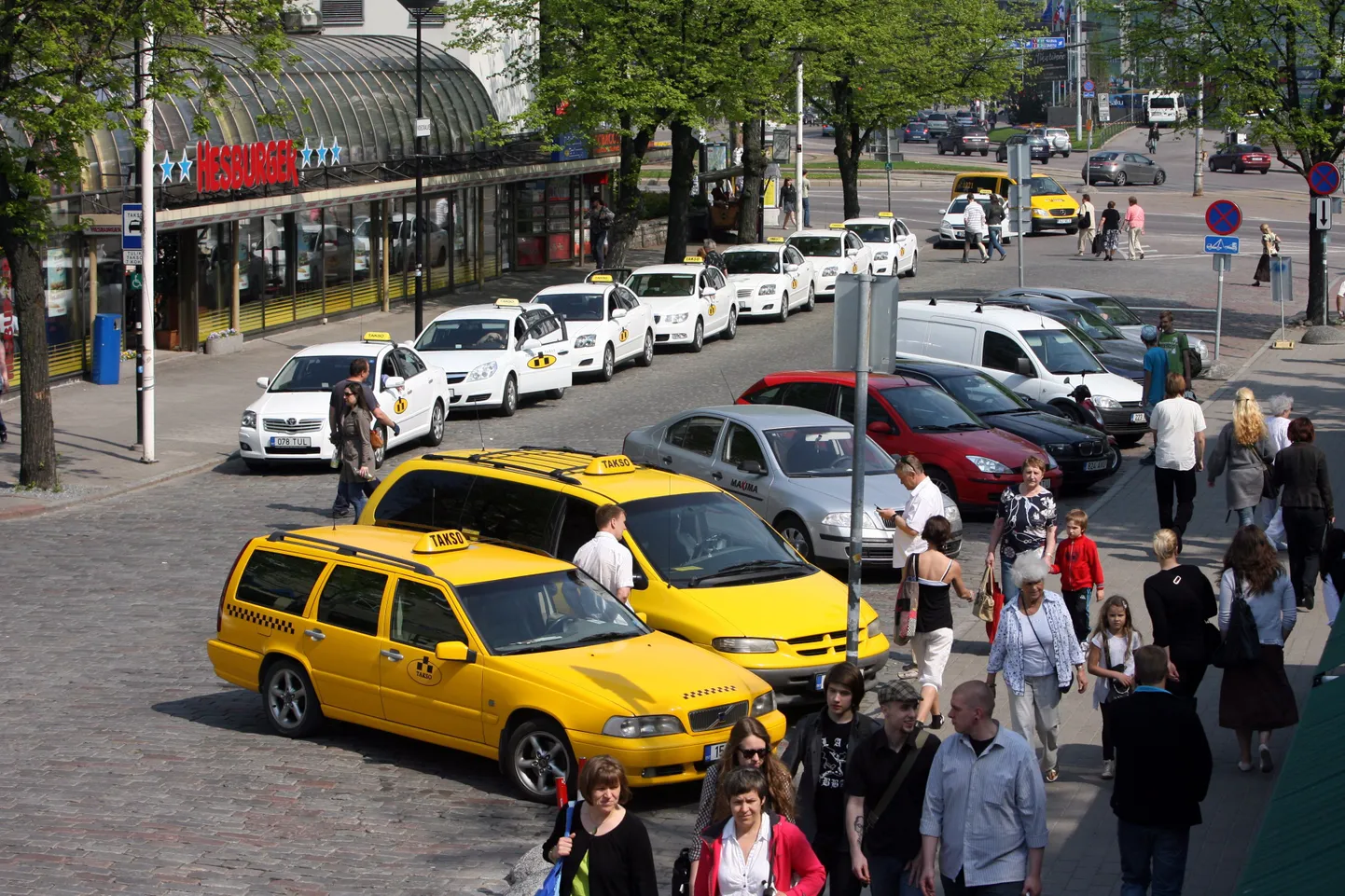 Viru tänava alguses olev liiklusmärk keelab taksodel ühel tänavapoolel peatumise ja parkimise, kuid sellest hoolimata võib taksosid seal iga päev seismas näha.