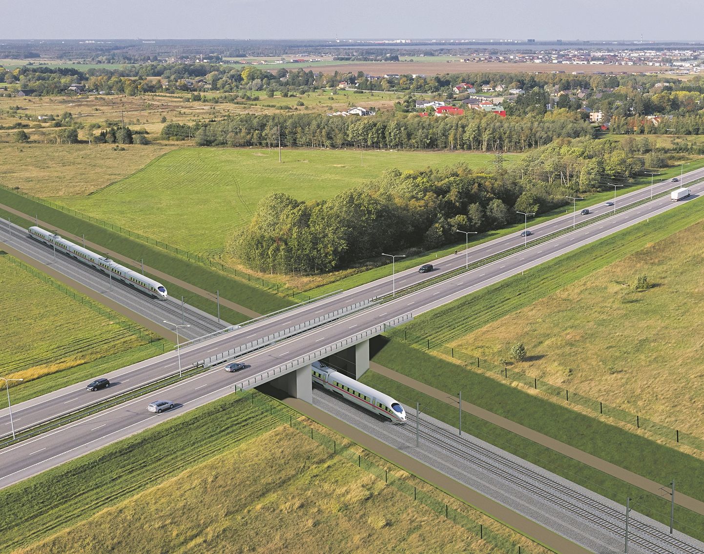 Rail Baltica Tallinna-Tartu maanteele kavandatav viadukt.