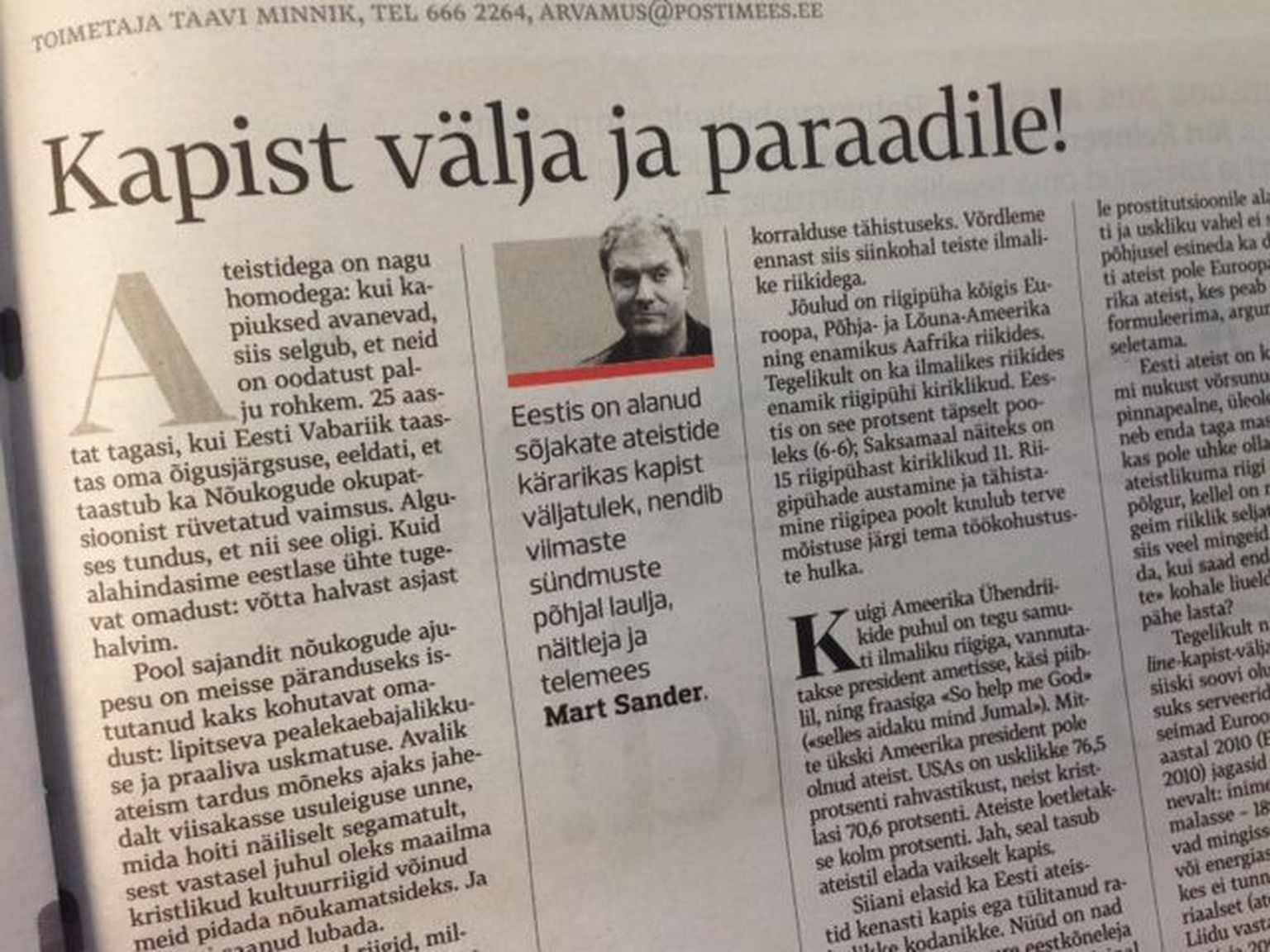 Mart Sanderi artikkel Postimehe arvamusküljel.