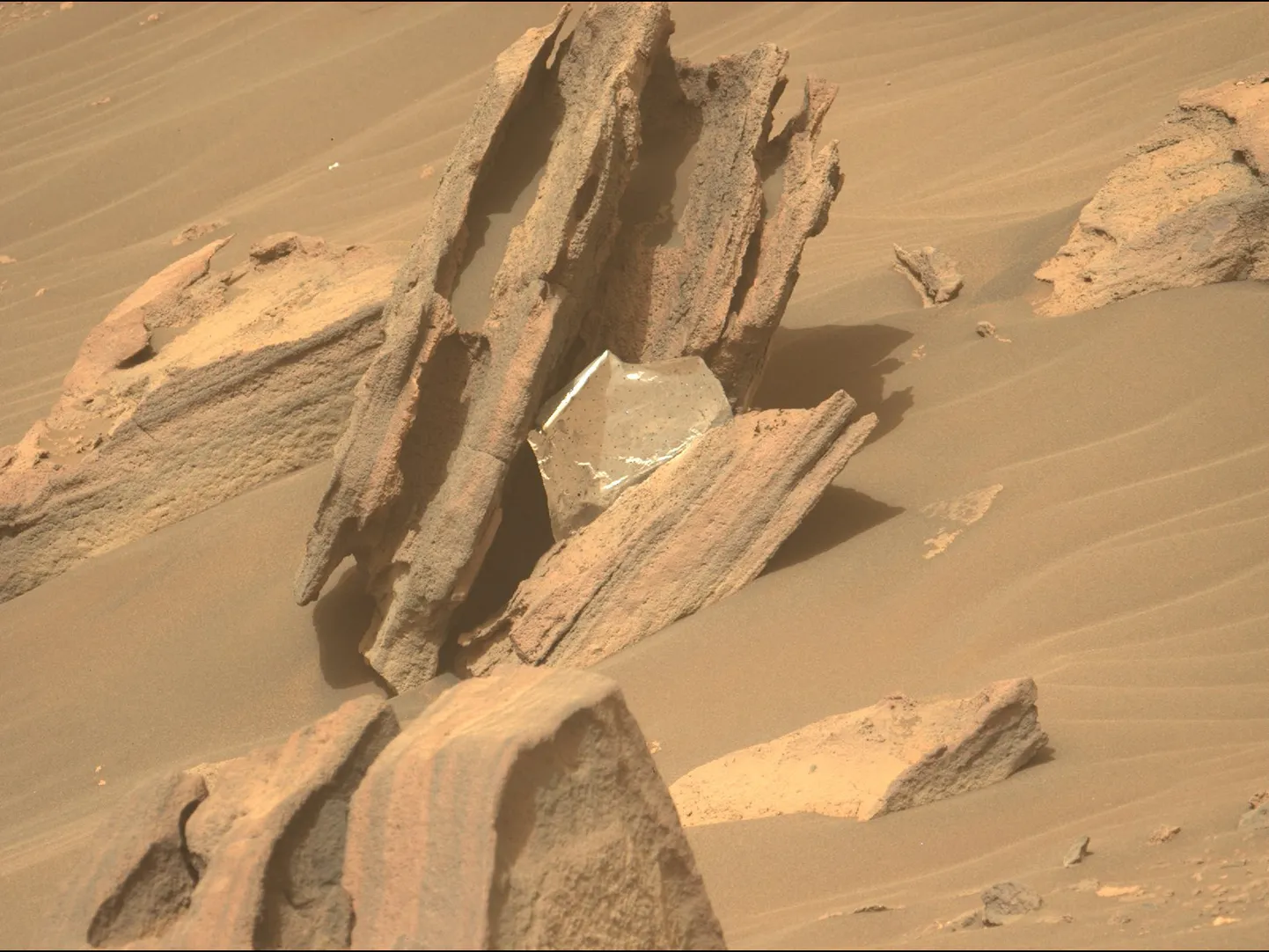 NASA kulguri Perseverance'i tehtud foto termotekist Marsil, kus on vastavalt arvutusele üle 7000 kilogrammi inimprügi


See SWNS story SWBRmars.

Is there life on Mars? That’s unknown, but there is garbage. 

NASA's Perseverance rover sparked interest this week when it spotted an apparently manufactured silver object on the Red Planet. 

However, the U.S. space agency has quickly dampened conspiracy theorist’s excitement by claiming it is debris from the rover’s landing equipment.

Although they have conceded it is a mystery how the 'thermal blanket' appeared 2km away from where the descent happened.

Speaking in the first-person, the ‘rover’ announced Wednesday (15 June): “My team has spotted something unexpected: It’s a piece of a thermal blanket that they think may have come from my descent stage, the rocket-powered jet pack that set me down on landing day back in 2021.