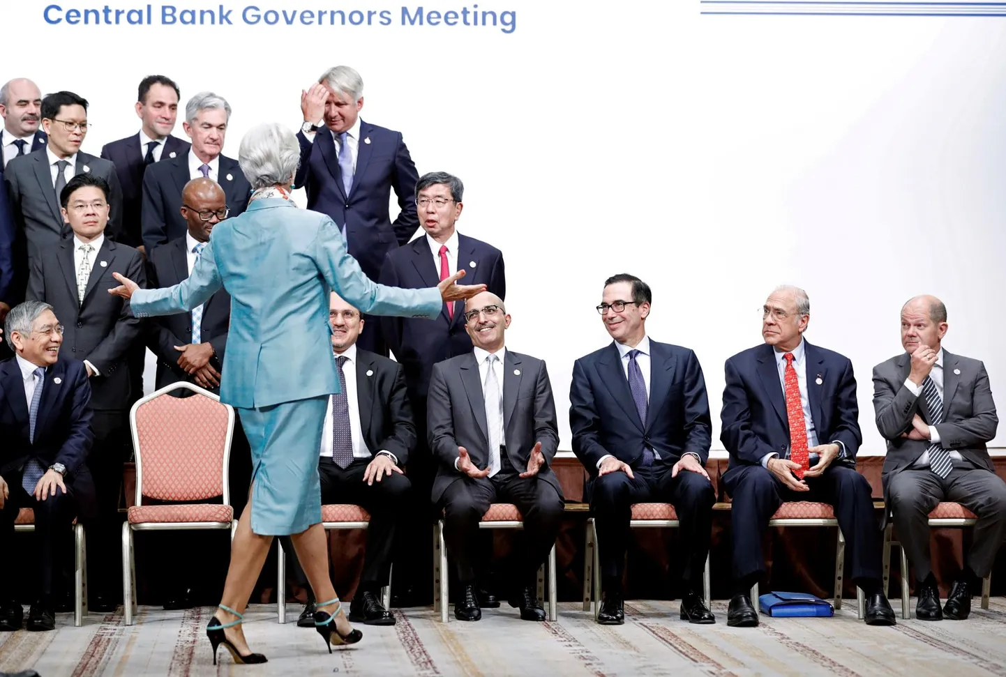 Mõjukas daam meeste seltskonnas: Euroopa Keskpanga  presidendikandiaat Christine Lagarde tunneb ennast hästi nii rahandusministrite kui ka keskpankurite seas.